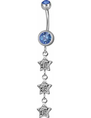 Piercing nombril triple étoile Swarovski bleu