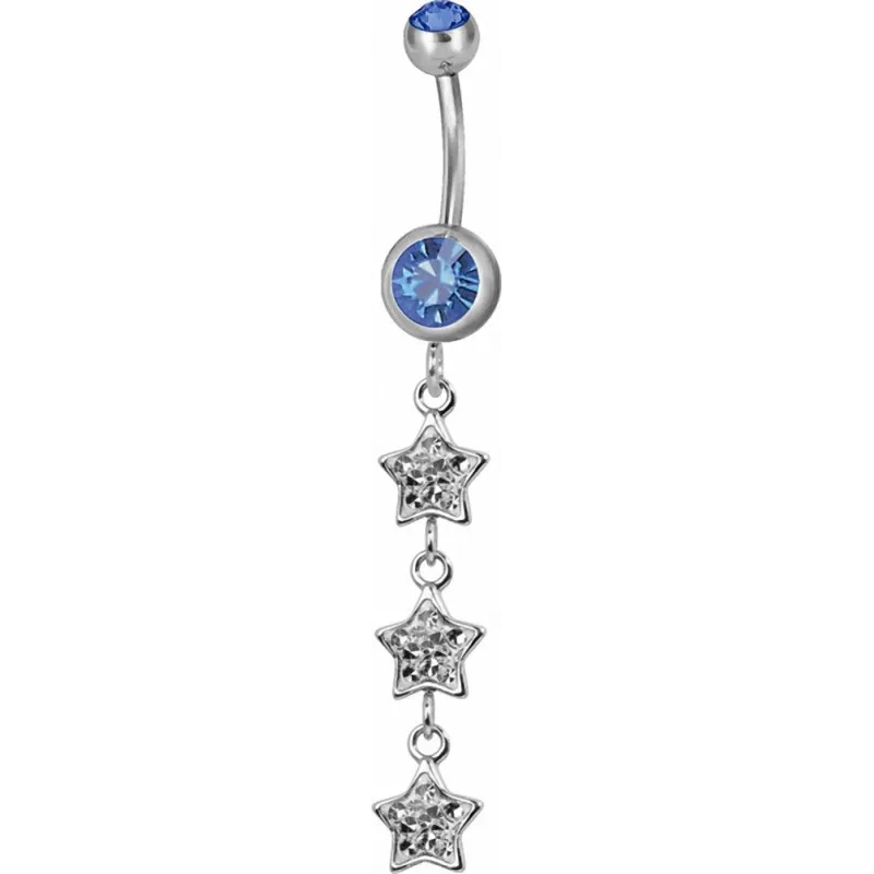 Piercing nombril triple étoile Swarovski bleu