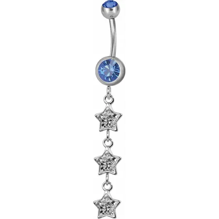 Piercing nombril triple étoile Swarovski bleu