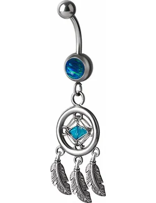 Piercing nombril attrape rêve opale bleu clair et Swarovski