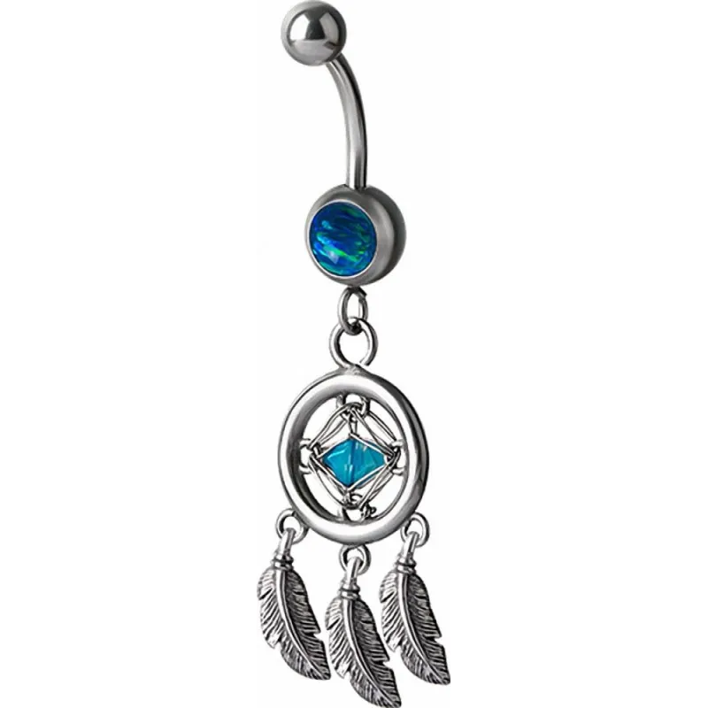 Piercing nombril attrape rêve opale bleu clair et Swarovski