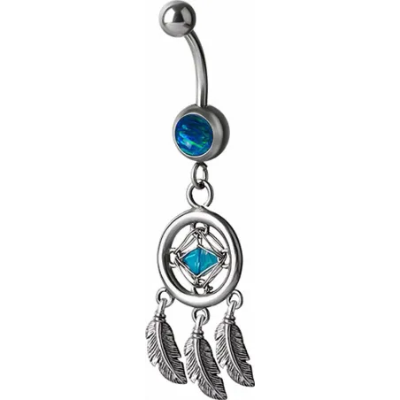 Piercing nombril attrape rêve opale bleu clair et Swarovski