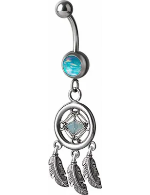 Piercing nombril attrape rêve opale turquoise et Swarovski