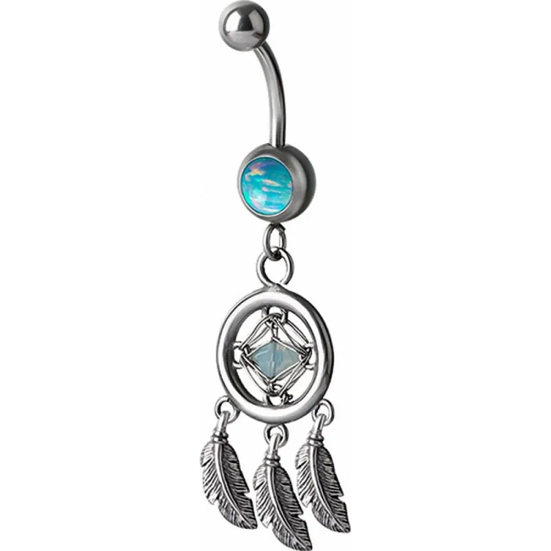Piercing nombril attrape rêve opale turquoise et Swarovski