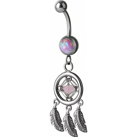 Piercing nombril attrape rêve opale rose et Swarovski