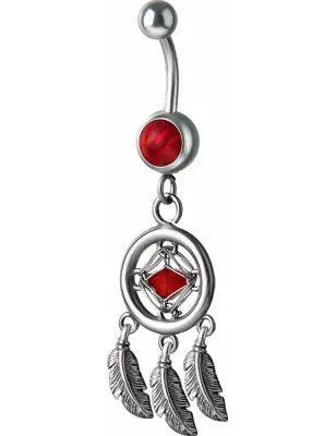 Piercing nombril attrape rêve opale rouge et Swarovski