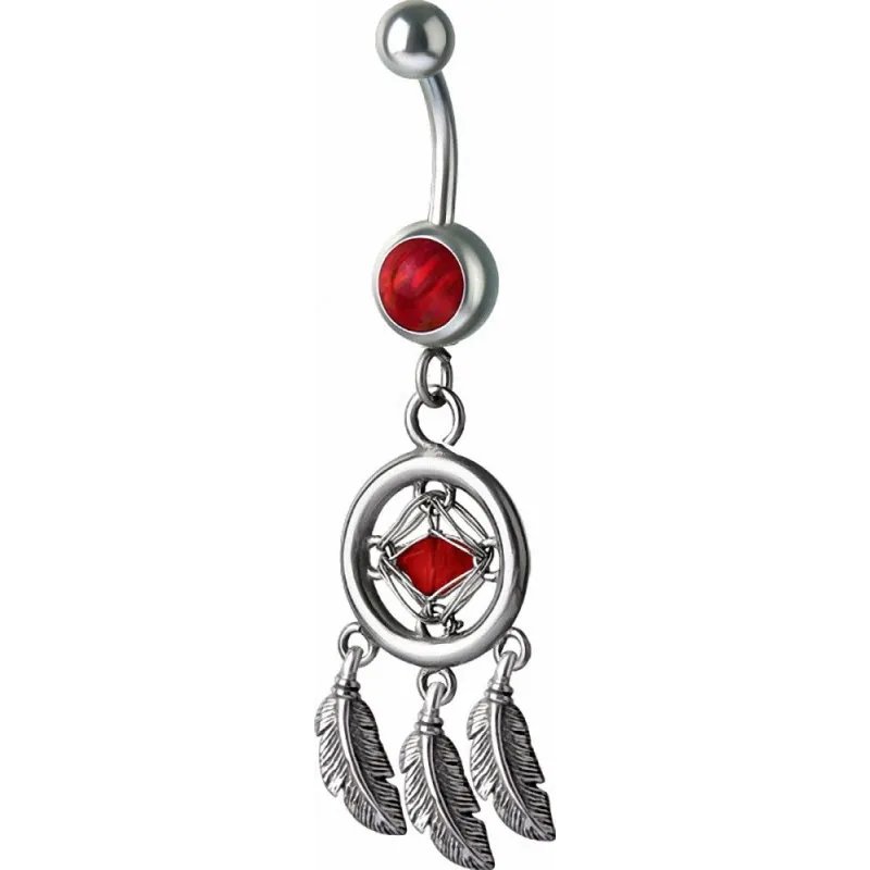Piercing nombril attrape rêve opale rouge et Swarovski