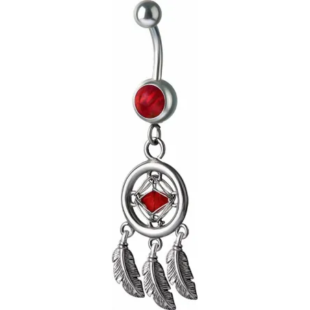 Piercing nombril attrape rêve opale rouge et Swarovski