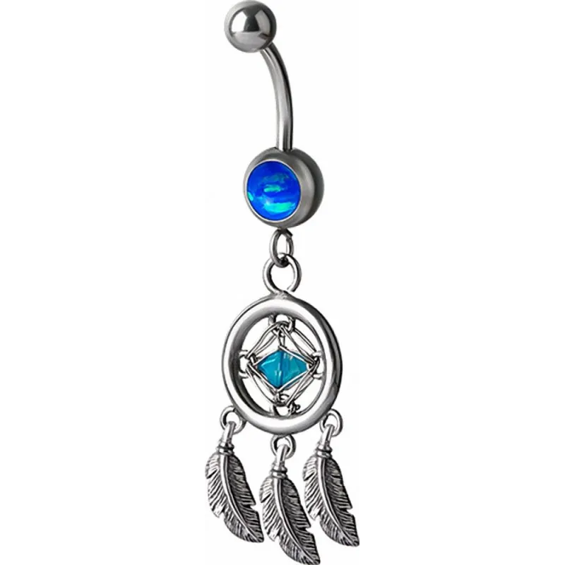 Piercing nombril attrape rêve opale bleu et Swarovski