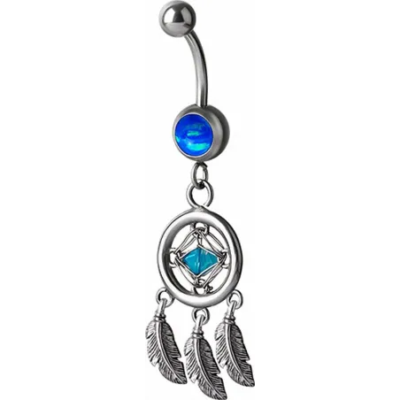 Piercing nombril attrape rêve opale bleu et Swarovski