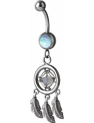 Piercing nombril attrape rêve opale blanc et Swarovski