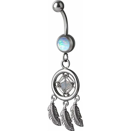 Piercing nombril attrape rêve opale blanc et Swarovski