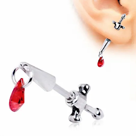 Piercing faux écarteur oreille dague médiévale