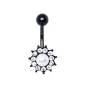 Piercing nombril acier noir fleur perle