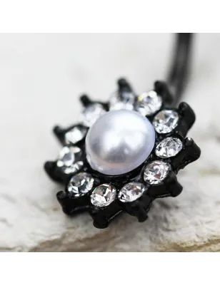 Piercing nombril acier noir fleur perle