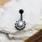 Piercing nombril acier noir fleur perle