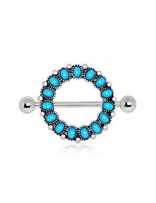 Piercing téton bouclier turquoise