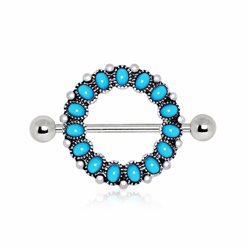 Piercing téton bouclier turquoise