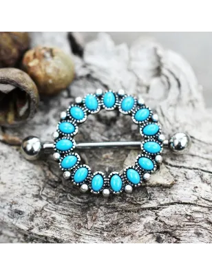 Piercing téton bouclier turquoise