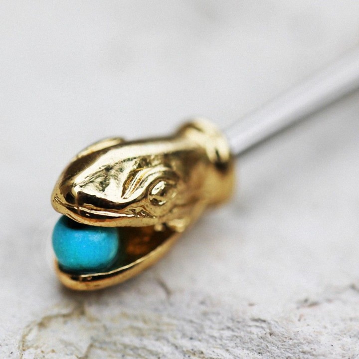 Piercing téton plaqué or serpent turquoise