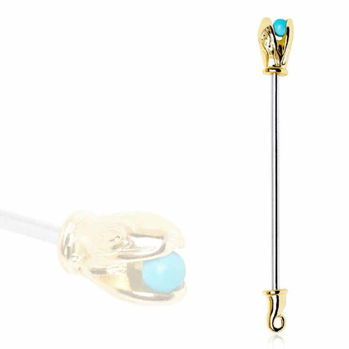 Piercing industriel serpent doré turquoise
