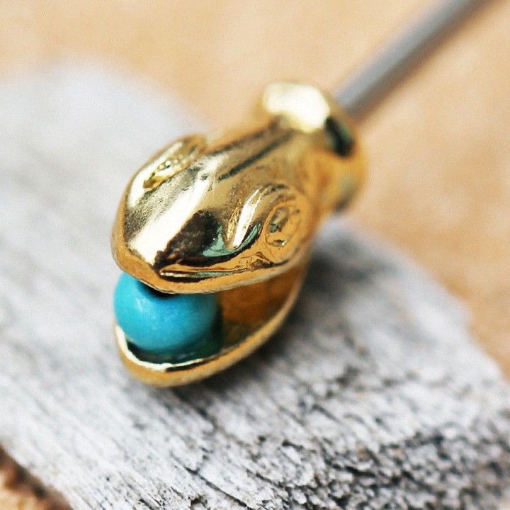 Piercing industriel serpent doré turquoise