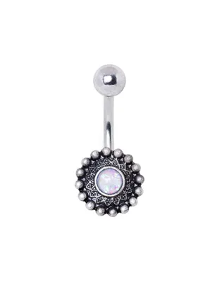 Piercing nombril antique opale blanche