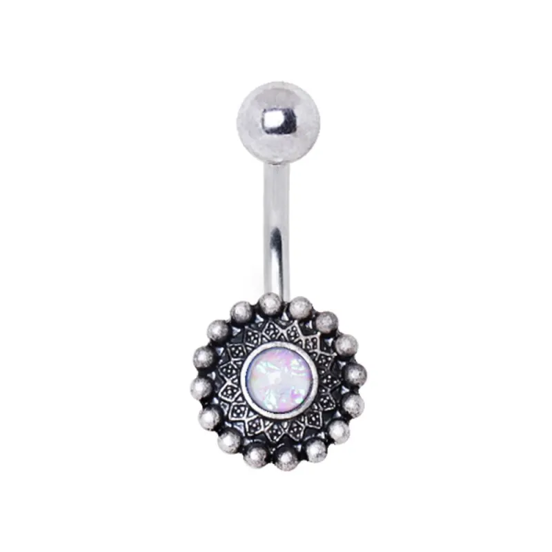 Piercing nombril antique opale blanche
