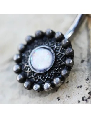 Piercing nombril antique opale blanche