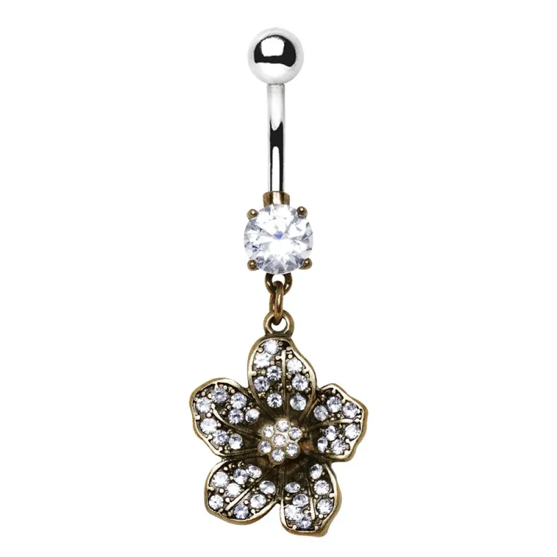 Piercing nombril plaqué or fleur antique Piercing nombril plaqué or fleur antique