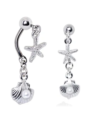 Piercing nombril étoile de mer et coquillage