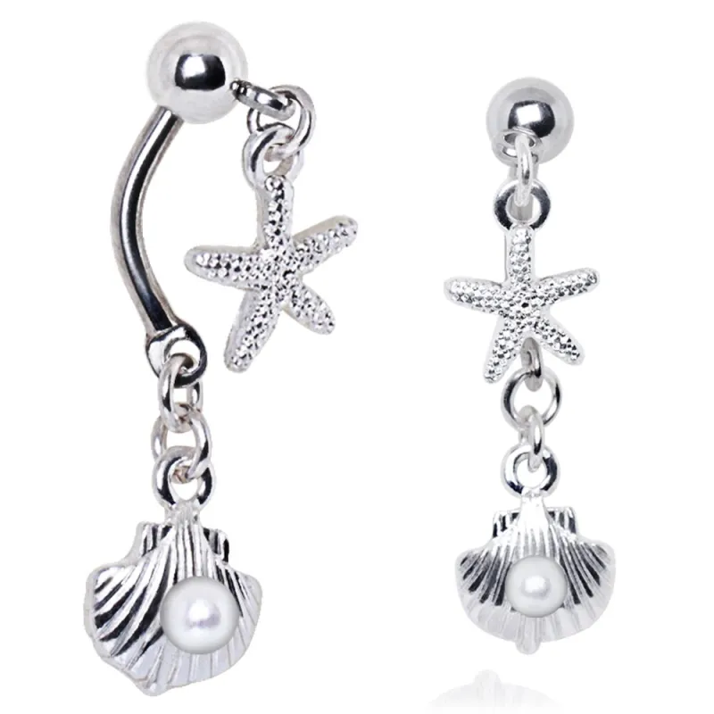 Piercing nombril étoile de mer et coquillage