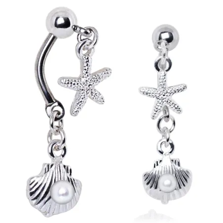 Piercing nombril étoile de mer et coquillage