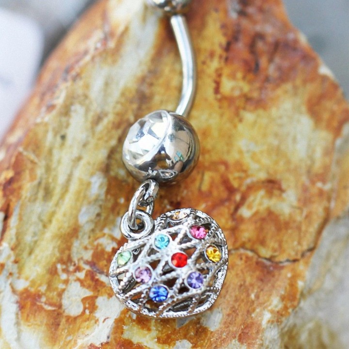Piercing nombril coeur multicolore