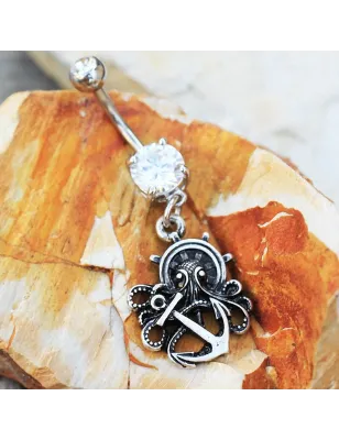 Piercing nombril gothique pieuvre ancre