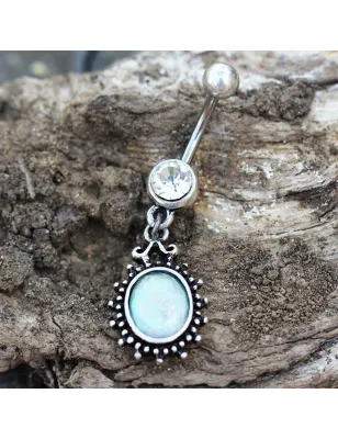 Piercing nombril pendentif antique opale
