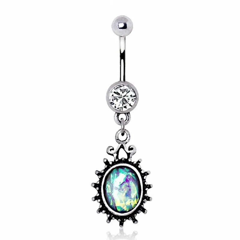Piercing nombril pendentif antique opale