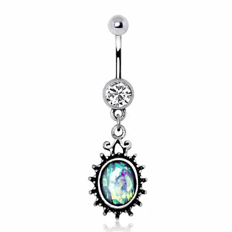 Piercing nombril pendentif antique opale