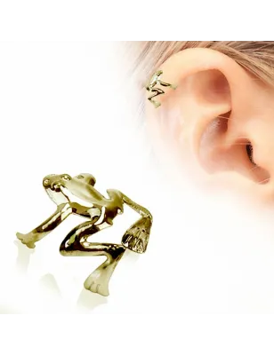Faux piercing cartilage hélix plaqué or grenouille