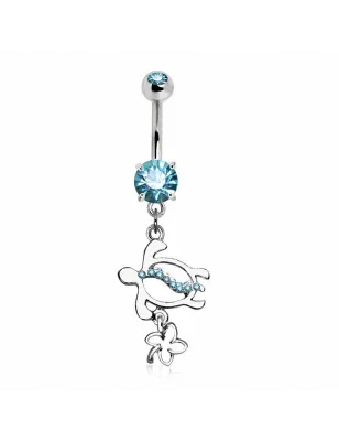 Piercing nombril tortue et fleur hawaienne