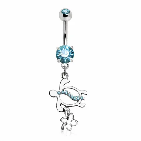 Piercing nombril tortue et fleur hawaienne