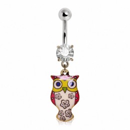 Piercing nombril pendentif hibou fleurs