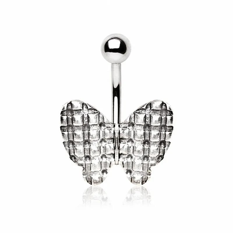 Piercing nombril papillon quadrillage