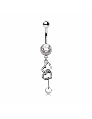 Piercing nombril pendentif coeurs entrelacés