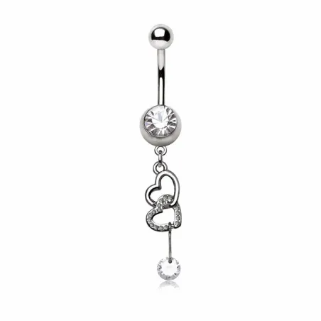 Piercing nombril pendentif coeurs entrelacés