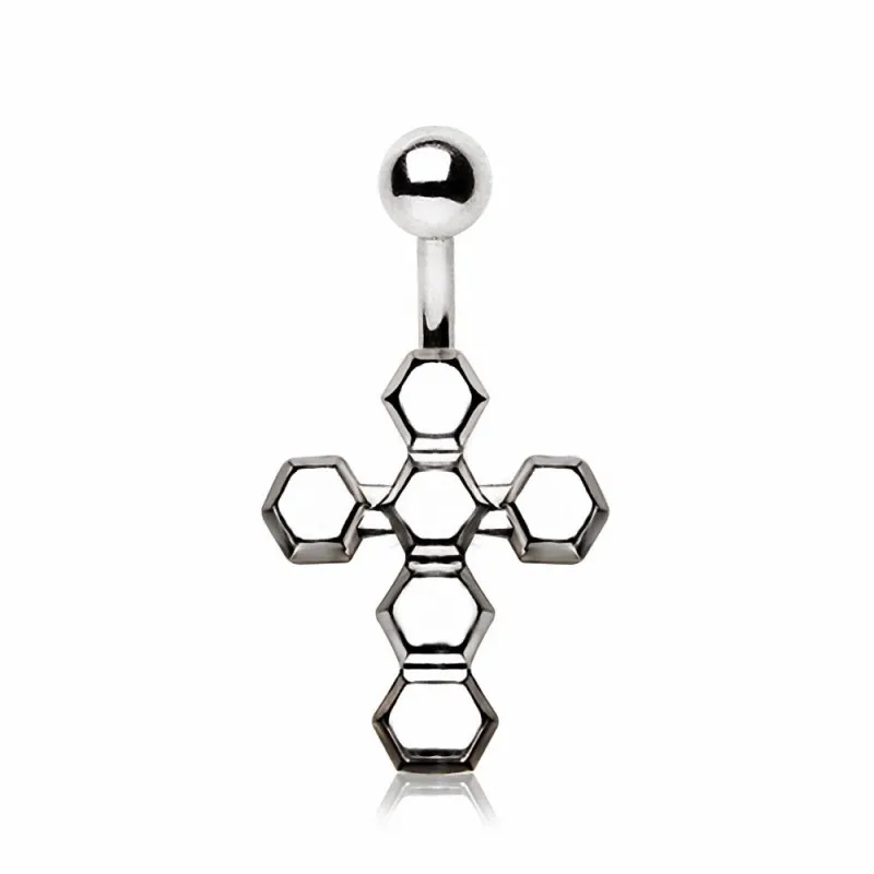 Piercing nombril croix géométrique en acier chirurgical