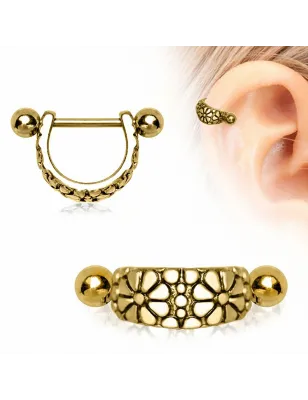 Piercing hélix plaqué or manchette marguerites