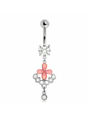 Piercing nombril pendentif fleur rose