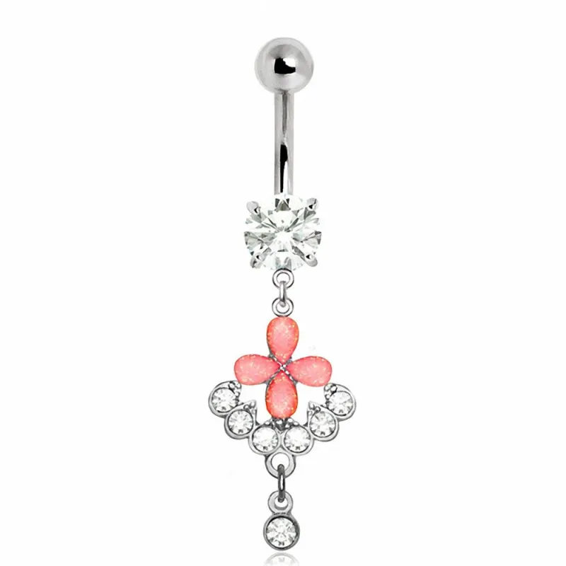 Piercing nombril pendentif fleur rose