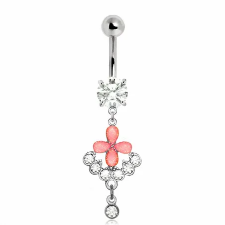 Piercing nombril pendentif fleur rose